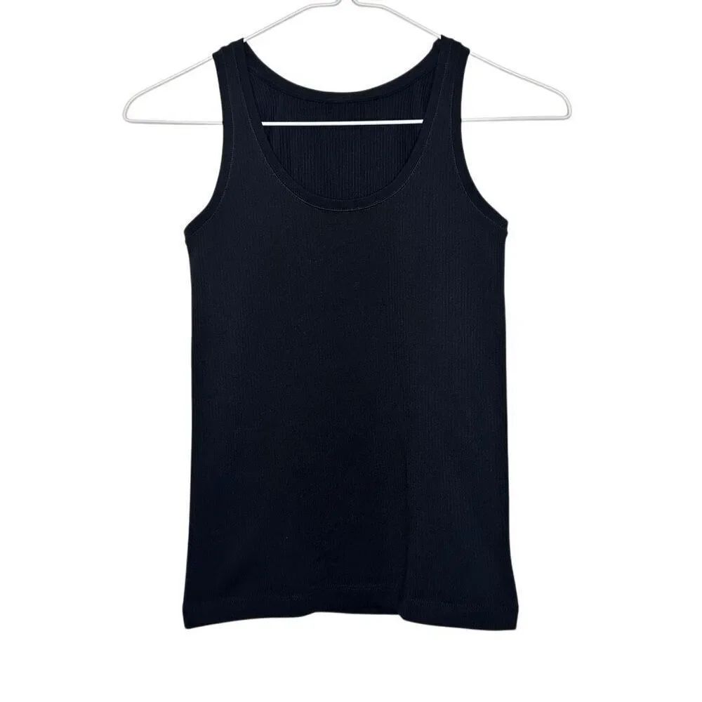 Athleta Ribbed Knit Scoop Neck Sleeveless Athletic Black Tank Top Size Small